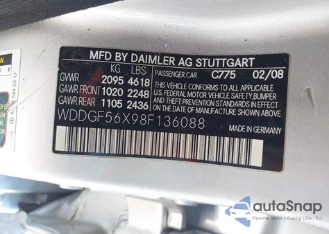 2008 Mercedes-Benz C 350 Sport from USA, damaged, VIN WDDGF56X98F136088
